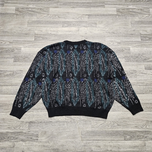 Vintage 90's Ugly Christmas Sweater Blue Geometric Size Large Retro D'Cesare - Picture 3 of 5